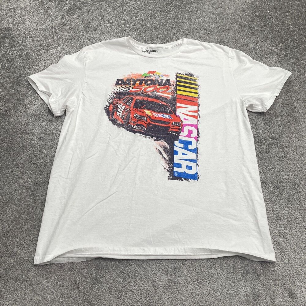Nascar Daytona 500 Graphic T-Shirt Mens XL White Crew Neck Cotton Car Racing Tee